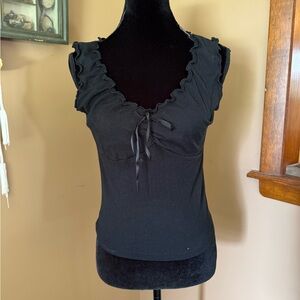 Brandy Melville Black Ruffle Front Tie Blouse